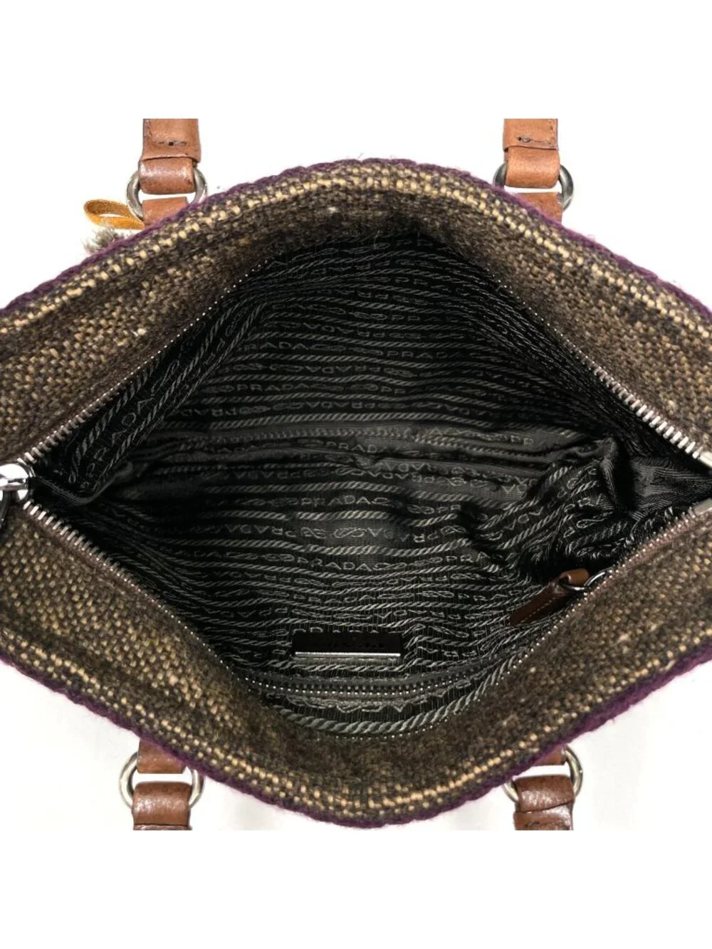 Prada Handbag 2-Way Rhinestone Fabric Brown